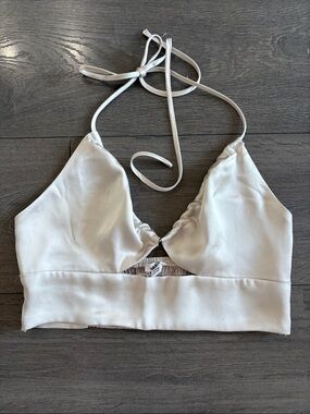 Garage White Satin Halter Crop Top